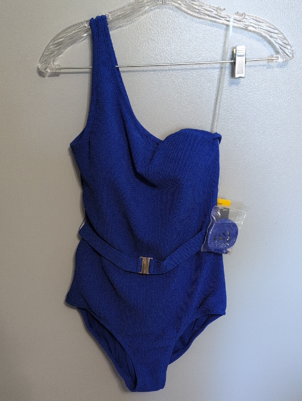 Loft Women's Asymmetrical Textured One-Piece Swimsuit Size M Blue
